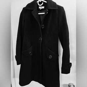 JLO by Jennifer Lopez black wool-blend long winter pea coat.